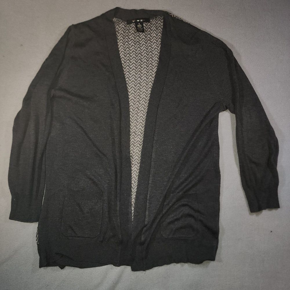 89th‎ & Madison Grey Gray Cardigan with Zig Zag Chevron Sheer Back 1X